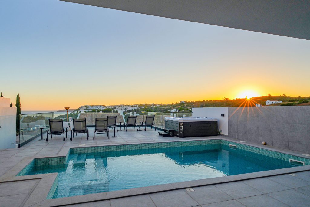 Villa 2 sunset over pool