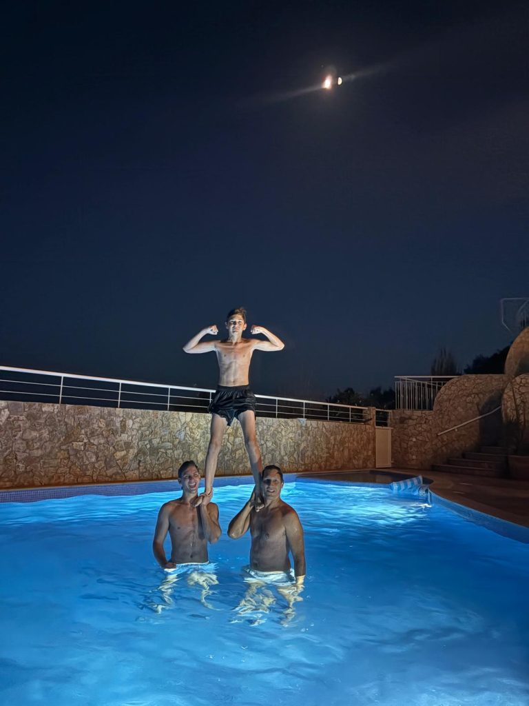 The pool at Casa das Estevas illuminated for night time swimming